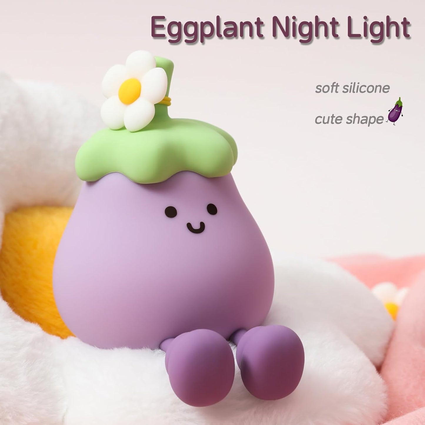 Eggplant Night Light for Kids, Cute Eggplant Sleep Lamp Squishy Silicone Kids Nightlight USB Rechargeable Portable Bedroom Night Lamp, Eggplant Gift Birthday Gift for Baby Girl Boy