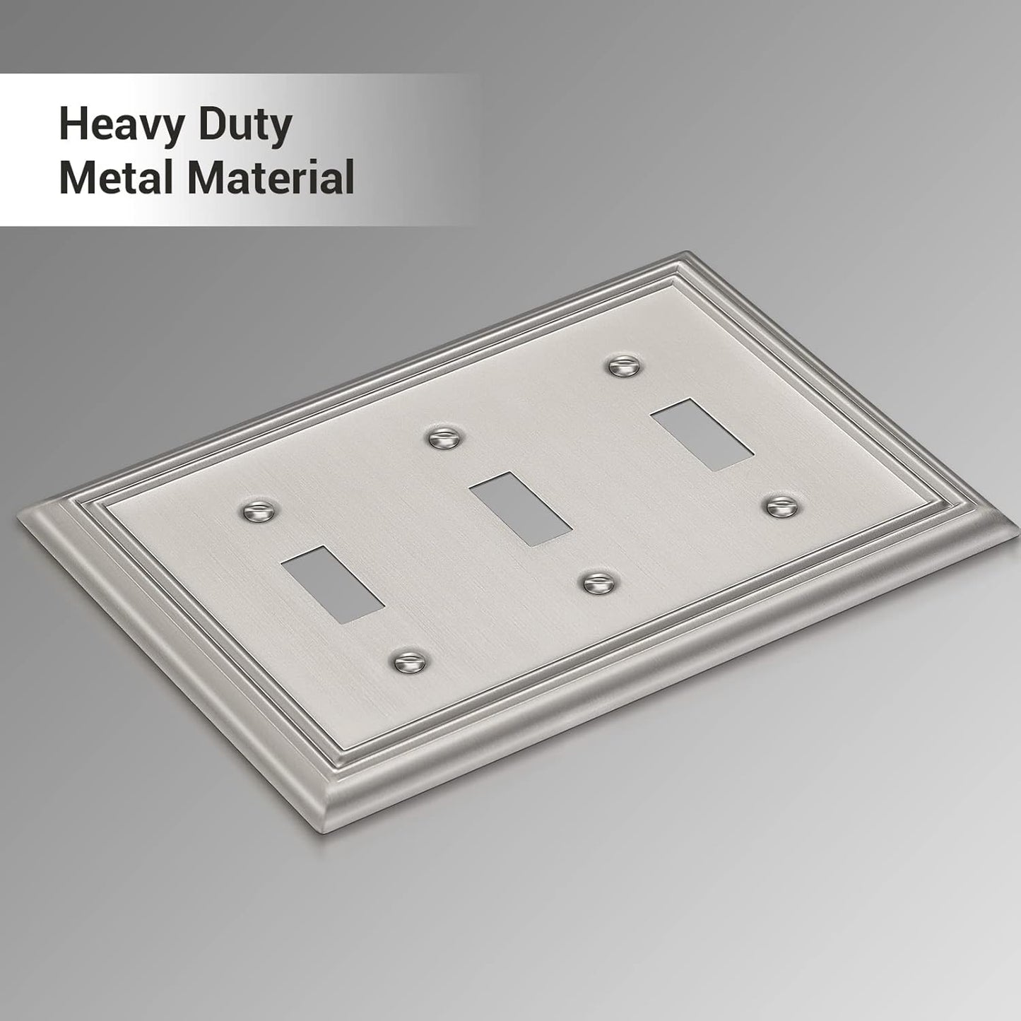 DEWENWILS Tripple Toggle Wallplates, Brushed Nickel Light Switch Covers, Heavy Duty Matel Material, Pack of 2