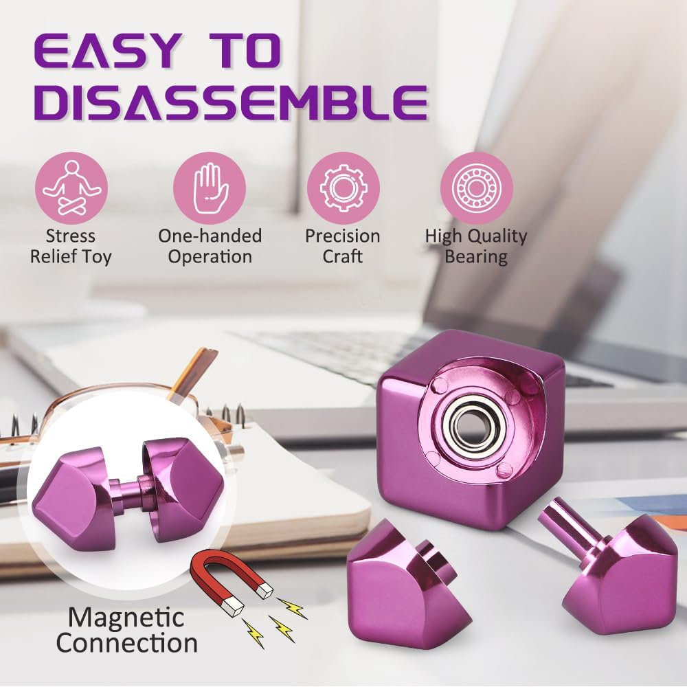 Fidget Spinner Cube Toys for Kids Adults, Metal EDC Sensory Focus 2 in 1 Toy, Mini Gadget Fingears Stress Relief Easter Stuff Desktop for Boy Girl Woman (Pink)