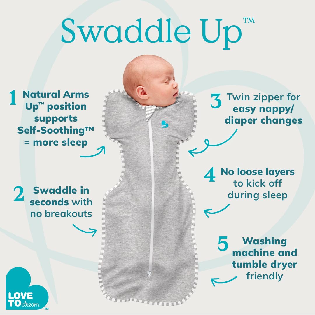 Love to Dream Swaddle UP, Baby Sleep Sack, Self-Soothing Swaddles for Newborns, Improves Sleep, Snug Fit Helps Calm Startle Reflex, New Born Essentials for Baby, 1.0 TOG, 13-19 lbs, Gray