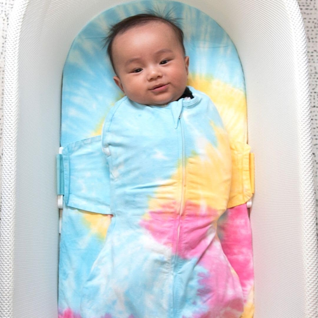 Happiest Baby SNOO Sleep Sack - 100% Organic Cotton Baby Swaddle Blanket - Doctor Designed Promotes Healthy Hip Development (Tie Dye Rainbow, Large)