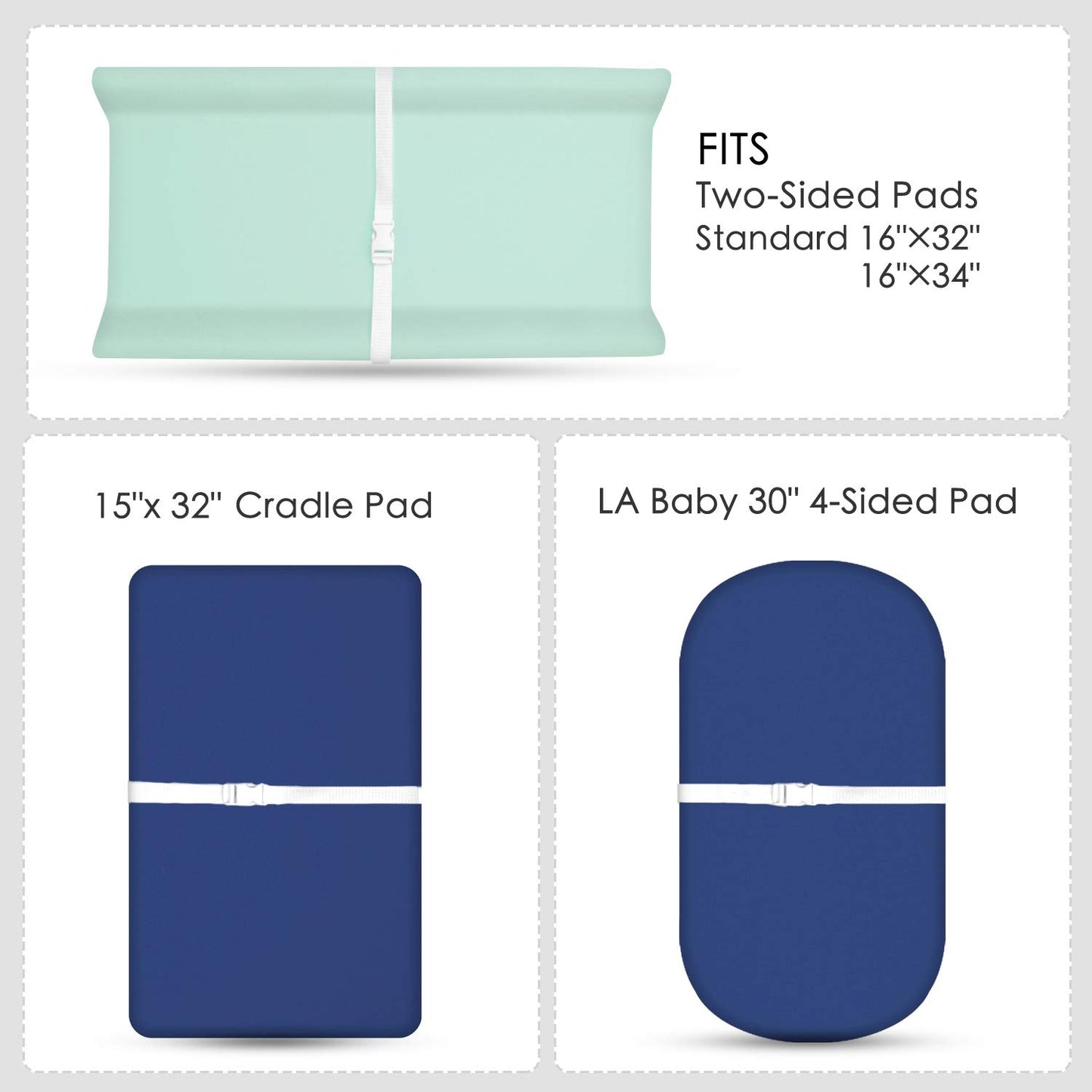 TILLYOU Changing Pad Cover Set in Soft Jersey Material - Fits 32"/34''x16 Contoured Pad for Babies, Navy Blue & Lt Green