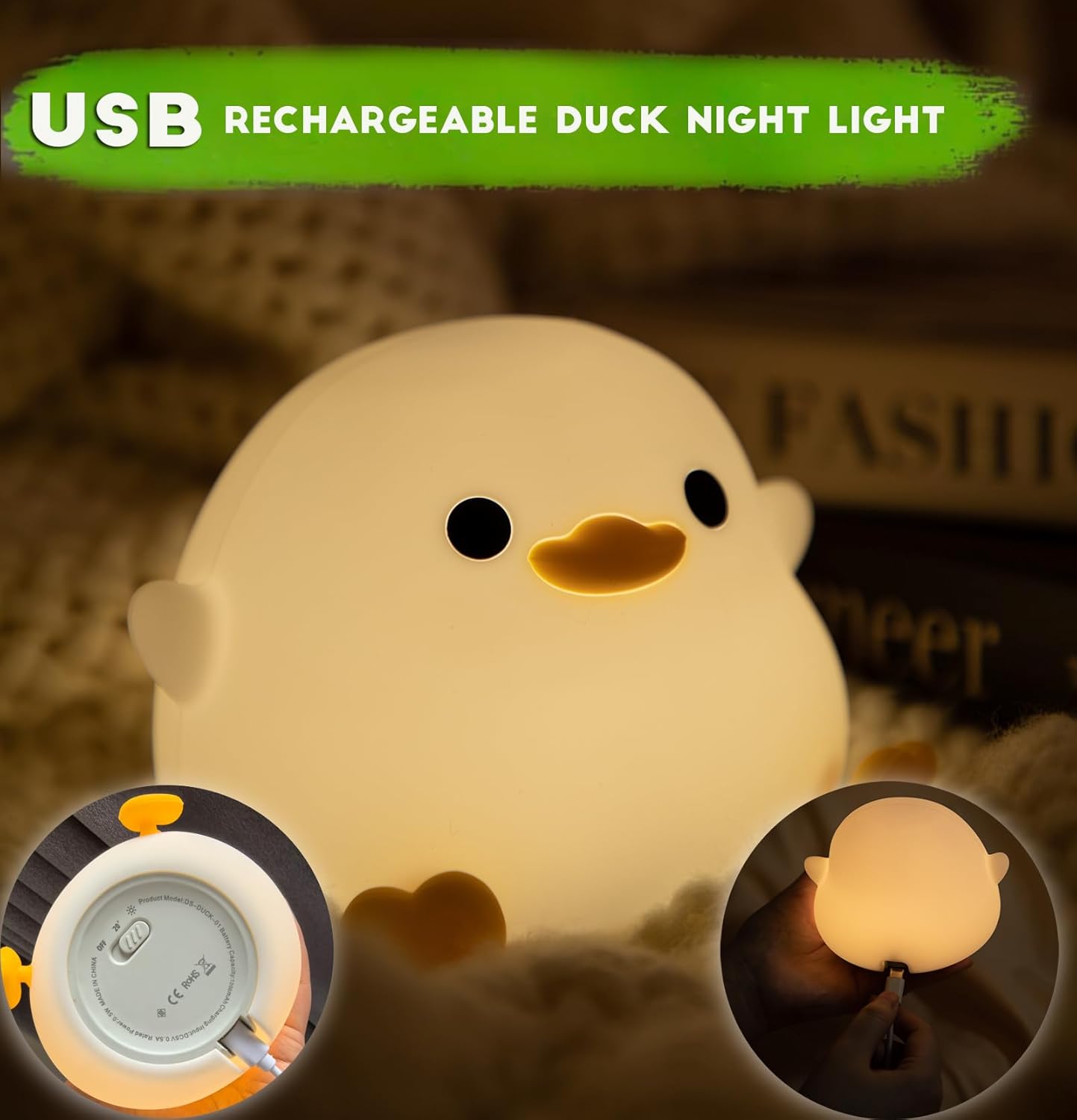 DREAMING MY DREAM Cute Duck Lamp,Do Do Duck Night Light,Silicone Squishy Nursery Bedside Lamp,USB Rechargeable Touch Table Lampfor Bedrooms, Living Room Decor Gift Toy