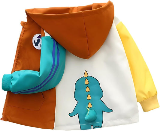 Vinmin Toddler Hooded Jacket Cartoon Dinosaur Zip Coat Little Girls Boys Jacket Thin Fashion for Spring Autumn