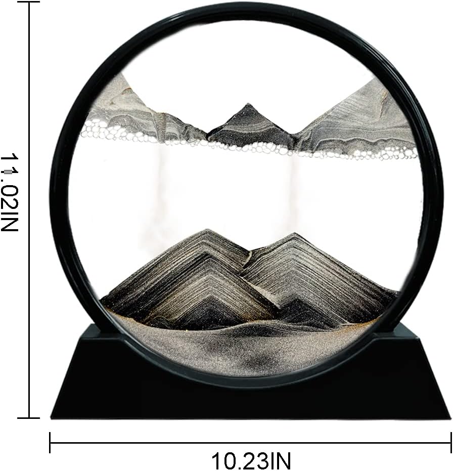 Aoderun Moving Sand Art Picture Round Glass 3D Deep Sea Sandscape in Motion Display Flowing Sand Frame Relaxing Desktop Home Office Work Decor (12", Black)