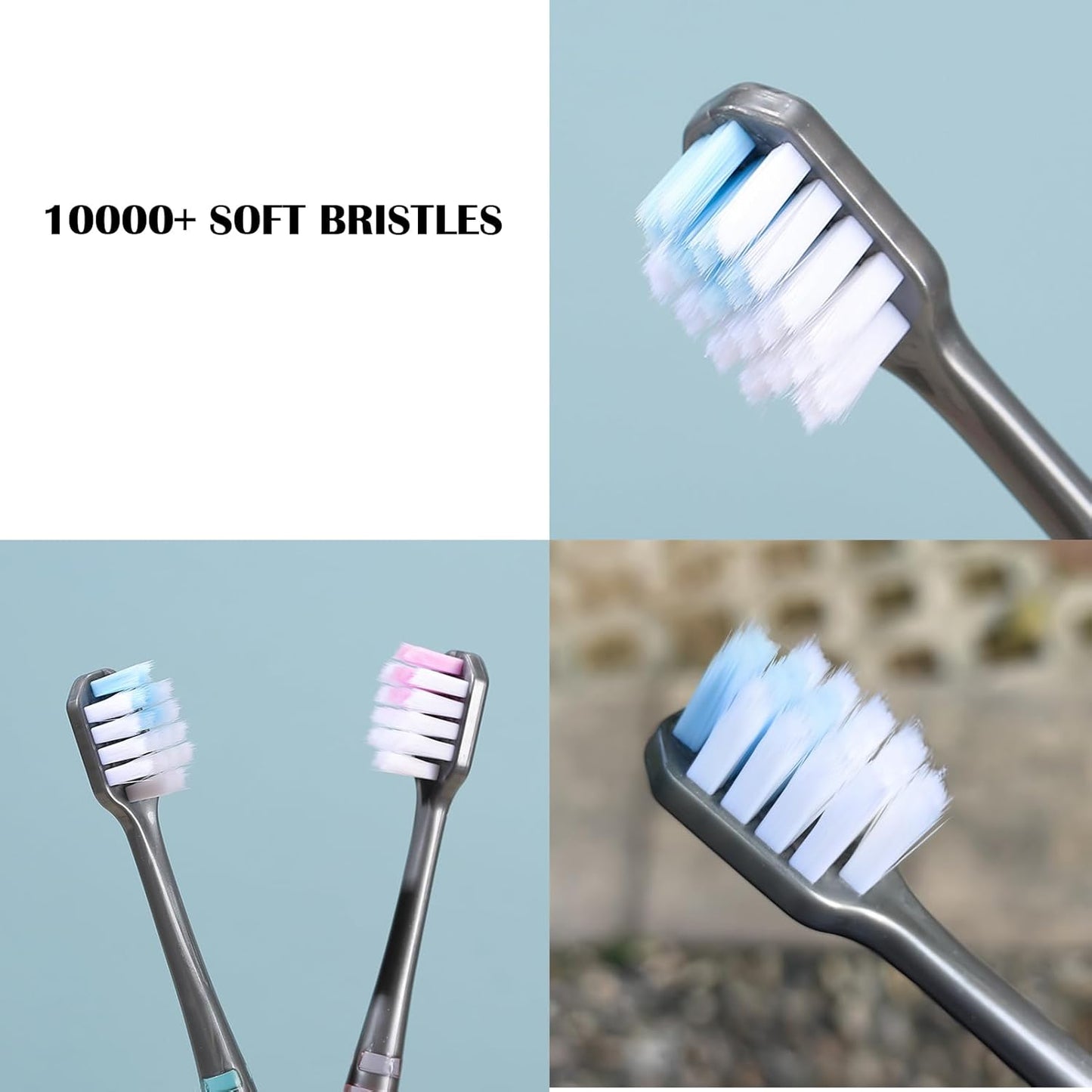 EasyHonor Soft Toothbrushes, Adult Medium Bristle Toothbrushes with Fashion Color Crystal & Non-Slip Handle and Wide-Head and Square Hole Bristles, Soft Toothbrush for Sensitive Gums (6 Pack)