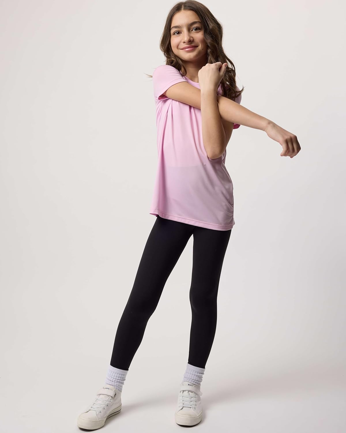 Real Essentials 5 Pack: Girls Short Sleeve Dry-Fit Crew Neck Active Athletic Performance T-Shirt