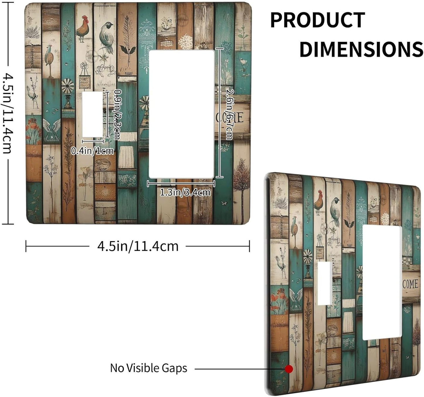 Outlet Covers Vintage Wood Brown Turquoise Splicing 1 Toggle 1 Rocker Combination Decorative Wall Plate Electrical Switch Plates Light Switch Cover Plate For Farmhouse Cabin Decor