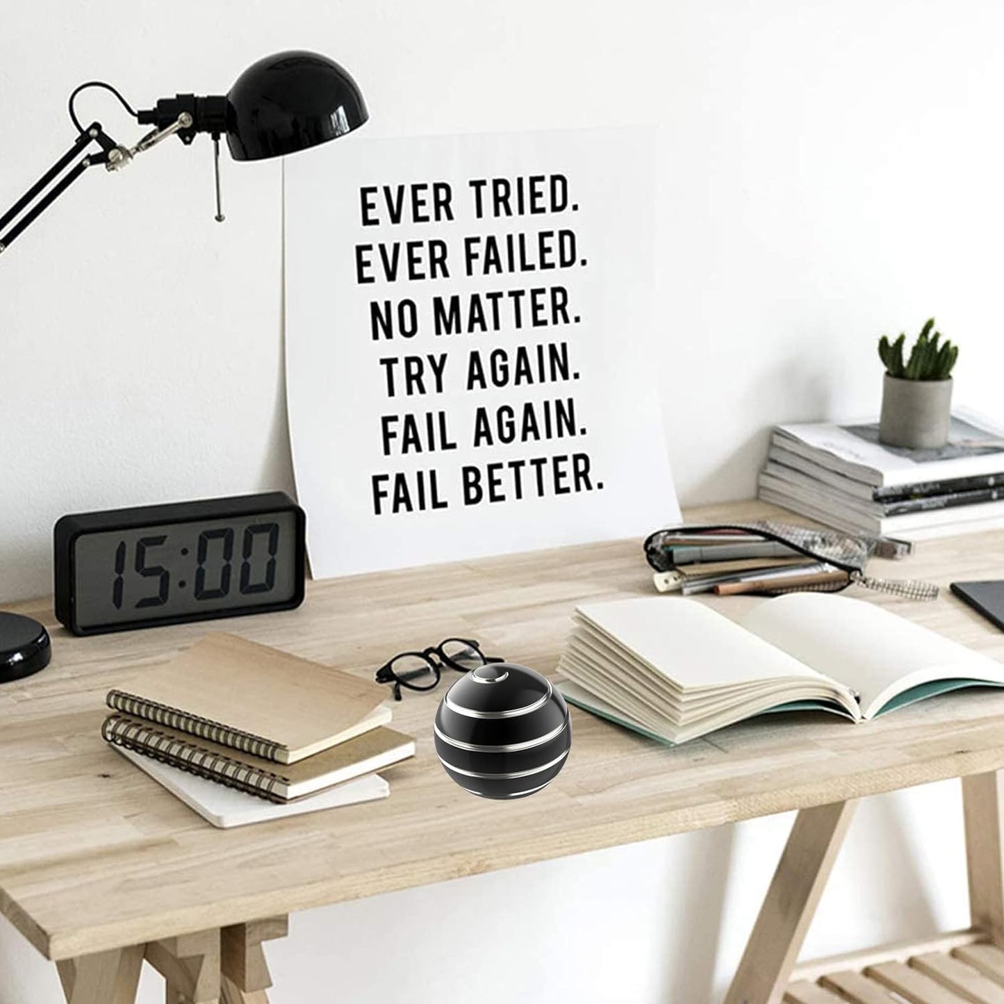 Kinetic Desk Toys for Office for Adults, 2.17'' Metal ADHD Fidget Toys for Adults, Optical Illusion Toys Ball for Anti Anxiety (55MM, Black A)