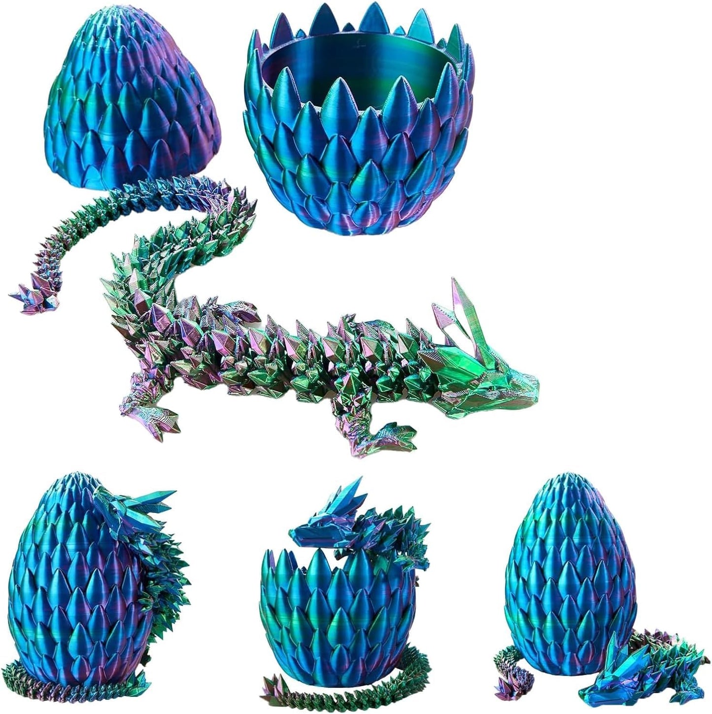 3D Printed Dragon Egg, 15Inch Crystal Dragon in Dragon Egg,Surprise Egg,Articulated Dragon,Fidget Toys for Executive Home Office Decor,Toys for Kids Gifts