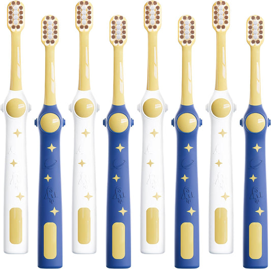 EASICUTI Extra Soft Toddler Toothbrushes 8 Pack, Space Style Kids Toothbrushes for Ages 2-12 Years, Baby Toothbrush 12 Months and up, Childrens Toothbrush Help Remove Plaque and Stains-Blue, White