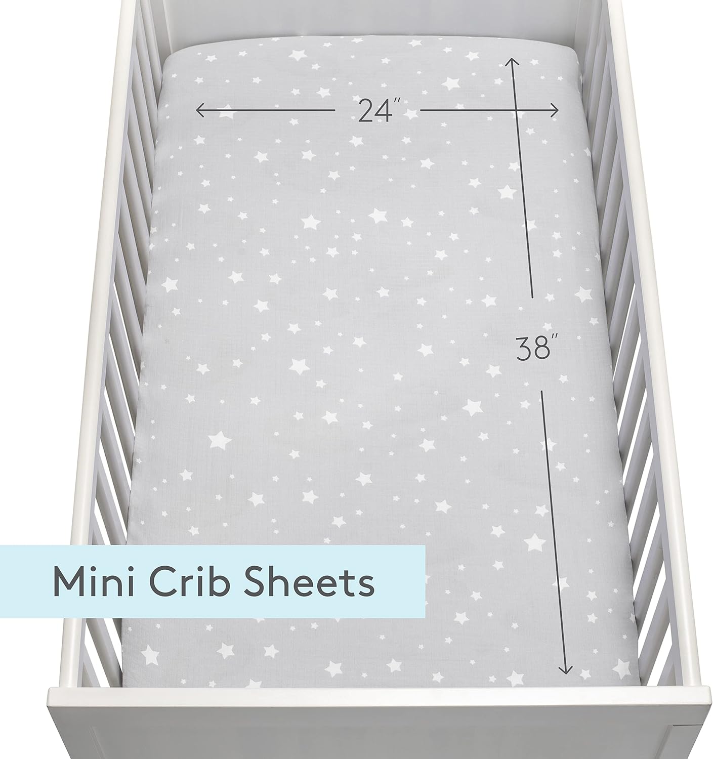 Newton Baby Fitted Mini Crib Sheets (2-Pack) | Organic Muslin Cotton, Breathable & Soft Baby Sheets, Washable Baby Mattress Sheets, Fits Any Mini Sized Crib 24" x 38", Stardust Twilight Grey + White