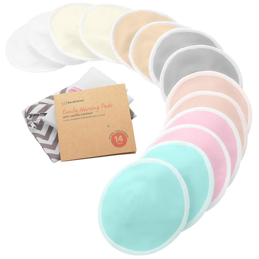 Organic Nursing Pads - 14 Washable Viscose Derived from Bamboo Breastfeeding Pads, Wash Bag, Reusable Breast Pads for Breastfeeding, Nipple Pads for Breastfeeding Essentials(Pastel Touch, XL 5.5")
