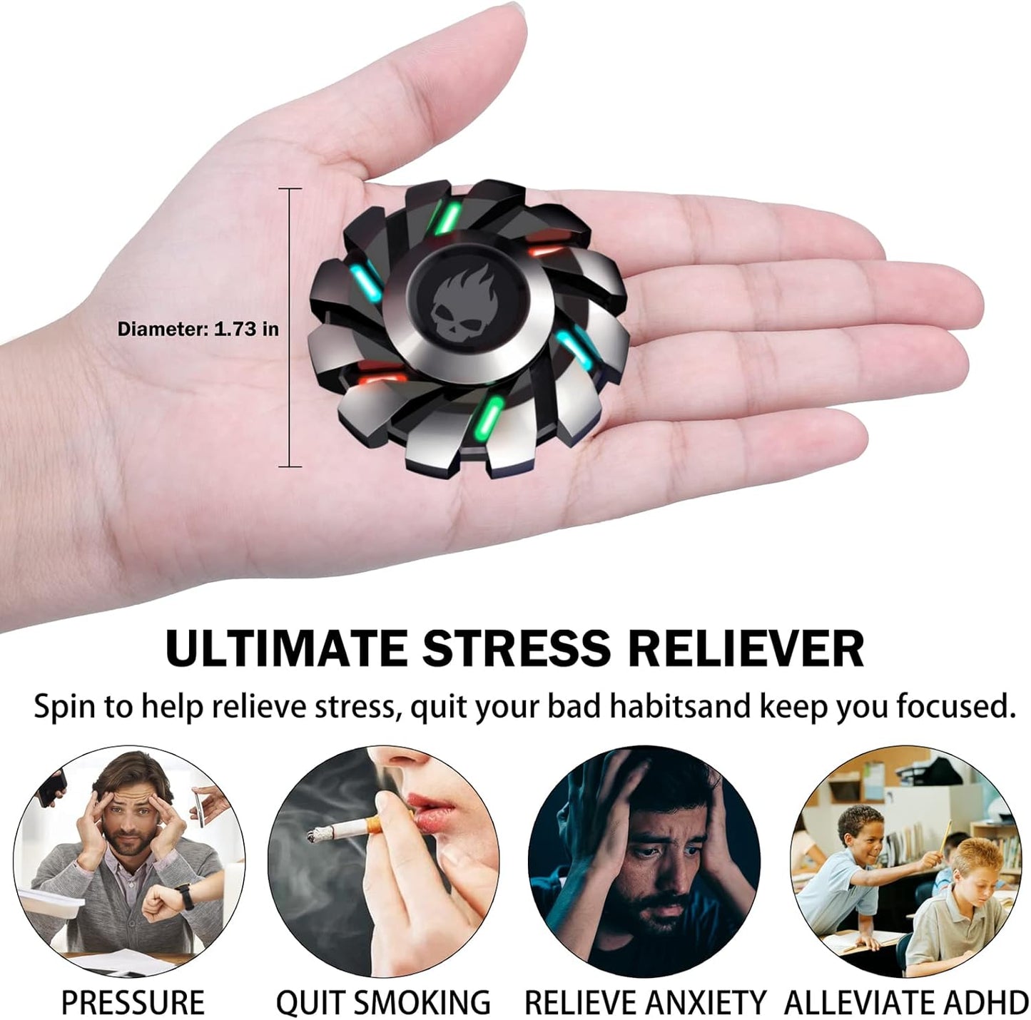 Metal Fidget Spinner High Speed and Silence Colorful Glowing, Cool Mechanical Gear Spinner, Anti-Anxiety and Stress Release for Kids and Adults