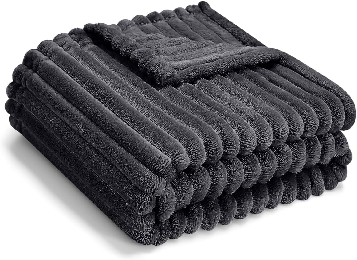 Soft Fleece Baby Blanket Ultra Cozy Grey Baby Blankets for Boys Warm and Lightweight Infant Toddler Newborn Receiving Gift with Reversible Stripes for Crib Stroller, 30x40 Inch, Dark Grey