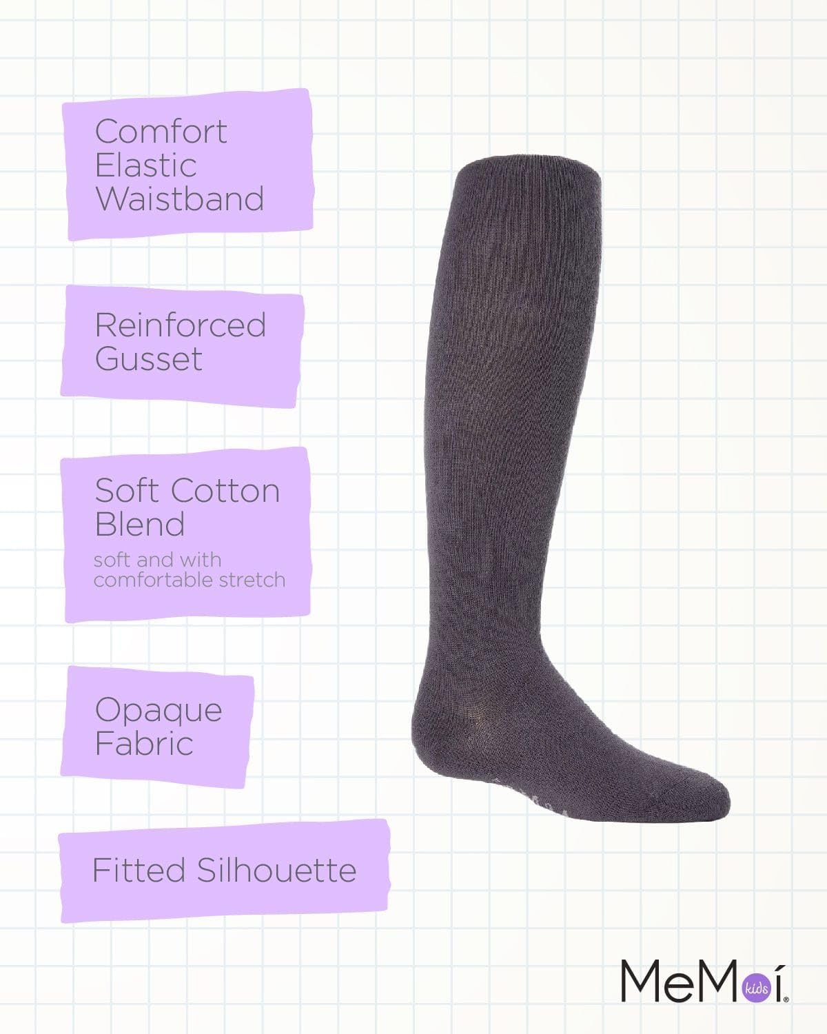 MeMoi Soft Pima Cotton Tights for Girls, Soft and Lightweight Opaque Tights for girls - Sizes 8 to 16