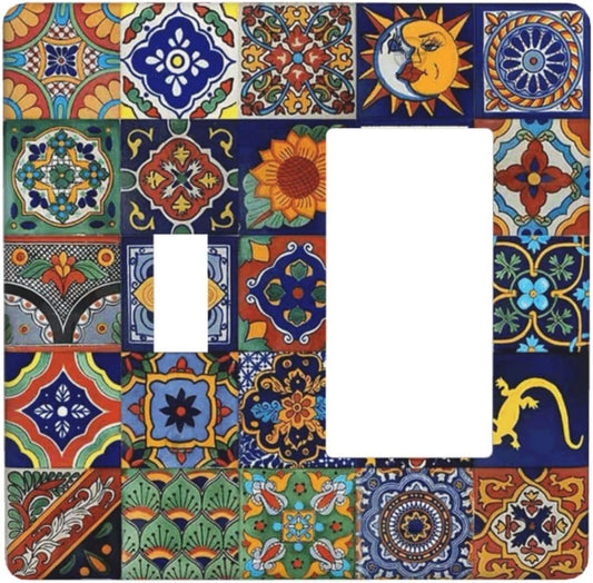 Talavera Mexican Tiles Traditional Color Decoration Print Outlet Covers 1 Toggle 1 Rocker Combination Decorative Wall Plate Electrical Switch Plates Light Switch Cover Plate for Kitchen Bathroom Decor