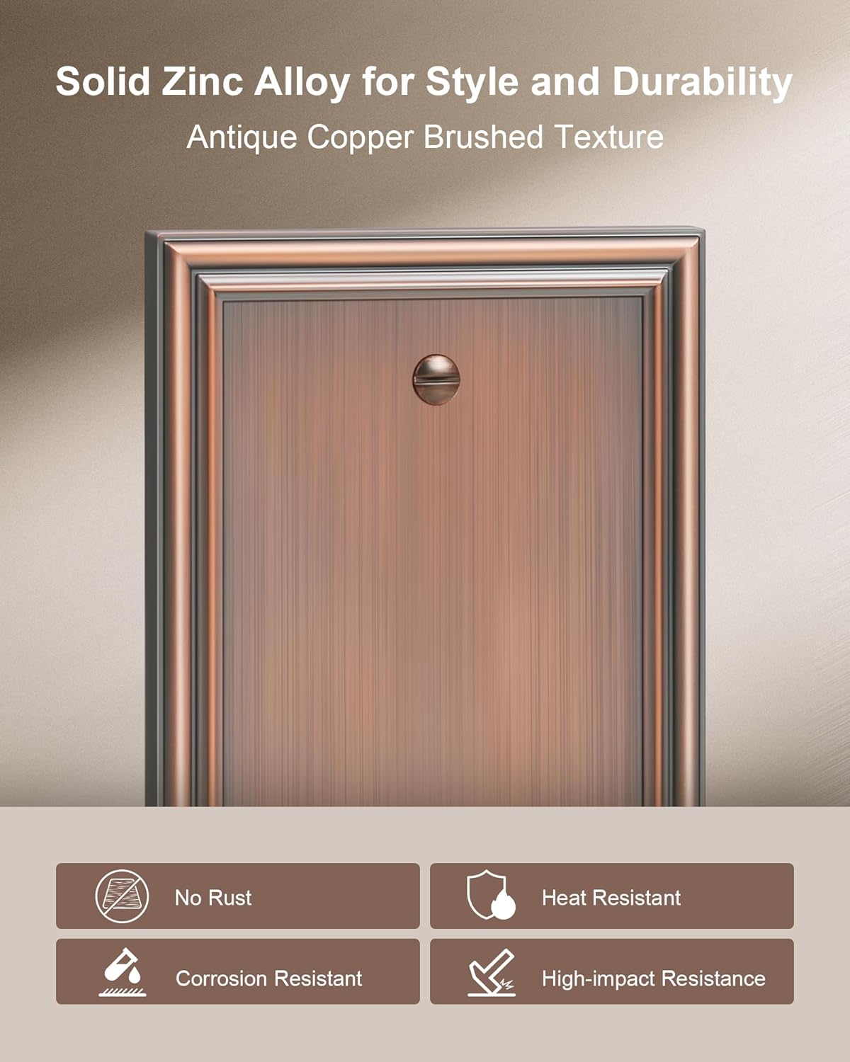 2-Pack Single Blank Wall Plates, Durable Solid Zinc Alloy Blank Outlet Covers, Decorative Antique Copper Wall Plate Cover for Unused Outlets/Switches, Corrosion Resistant