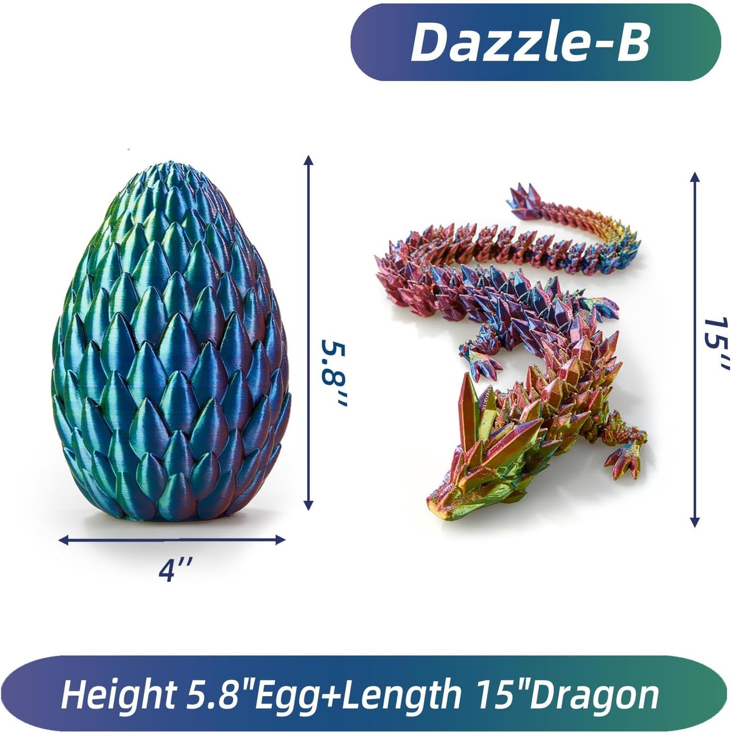 Dragon Egg,15in Crystal Dragon,Surprise Egg,Articulated Dragon,3D Printed Gift Toy,Fidget Toys for Autism/ADHD, Executive Desk Toys,Home Office Decor