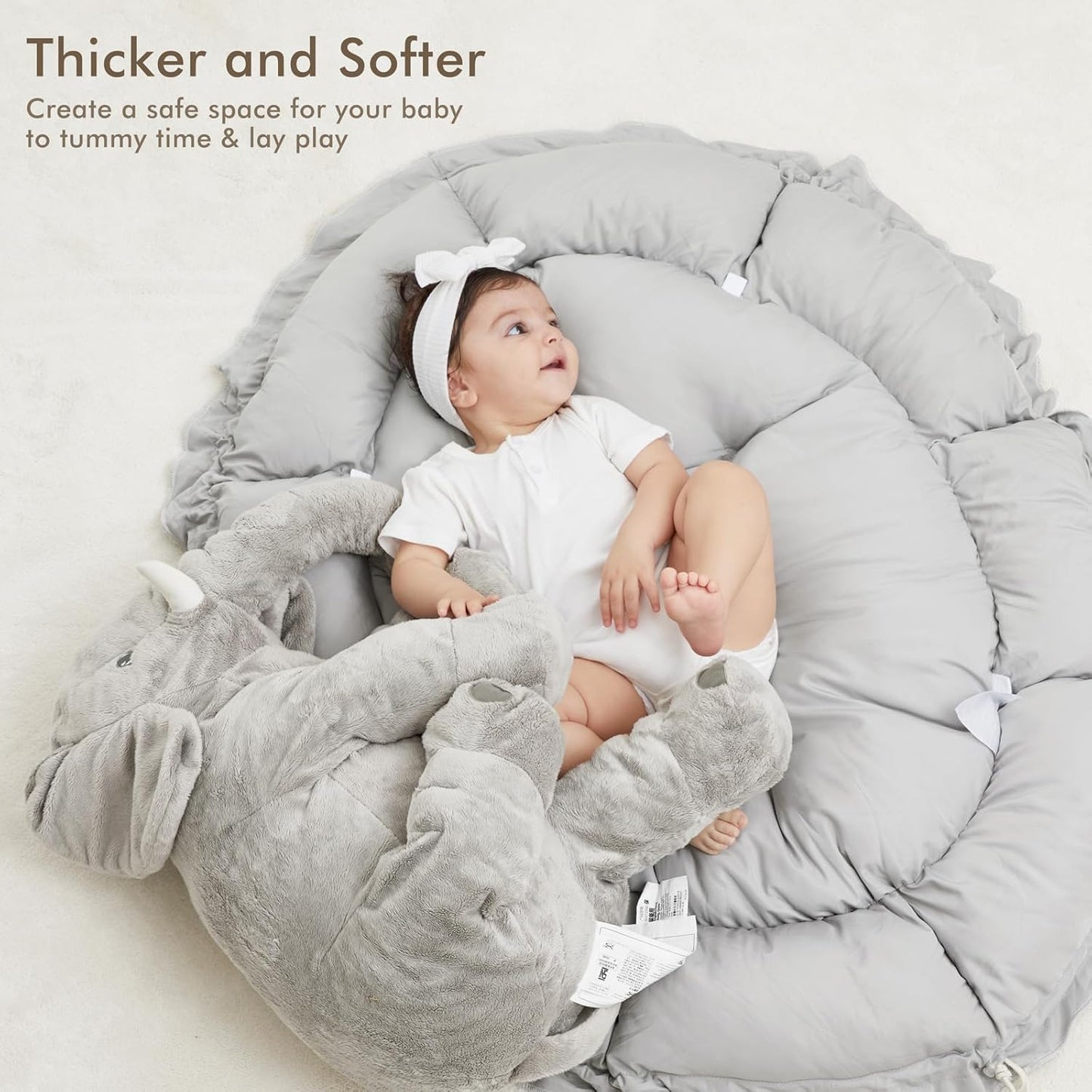 ANGELBLISS 5 in 1 Baby Play Gym Mat, Reversible Tummy Time Mat with 5 Sensory Toys for Stage-Based Developmental, Thick & Large Baby Activity Center from Newborn to Toddler (Grey)