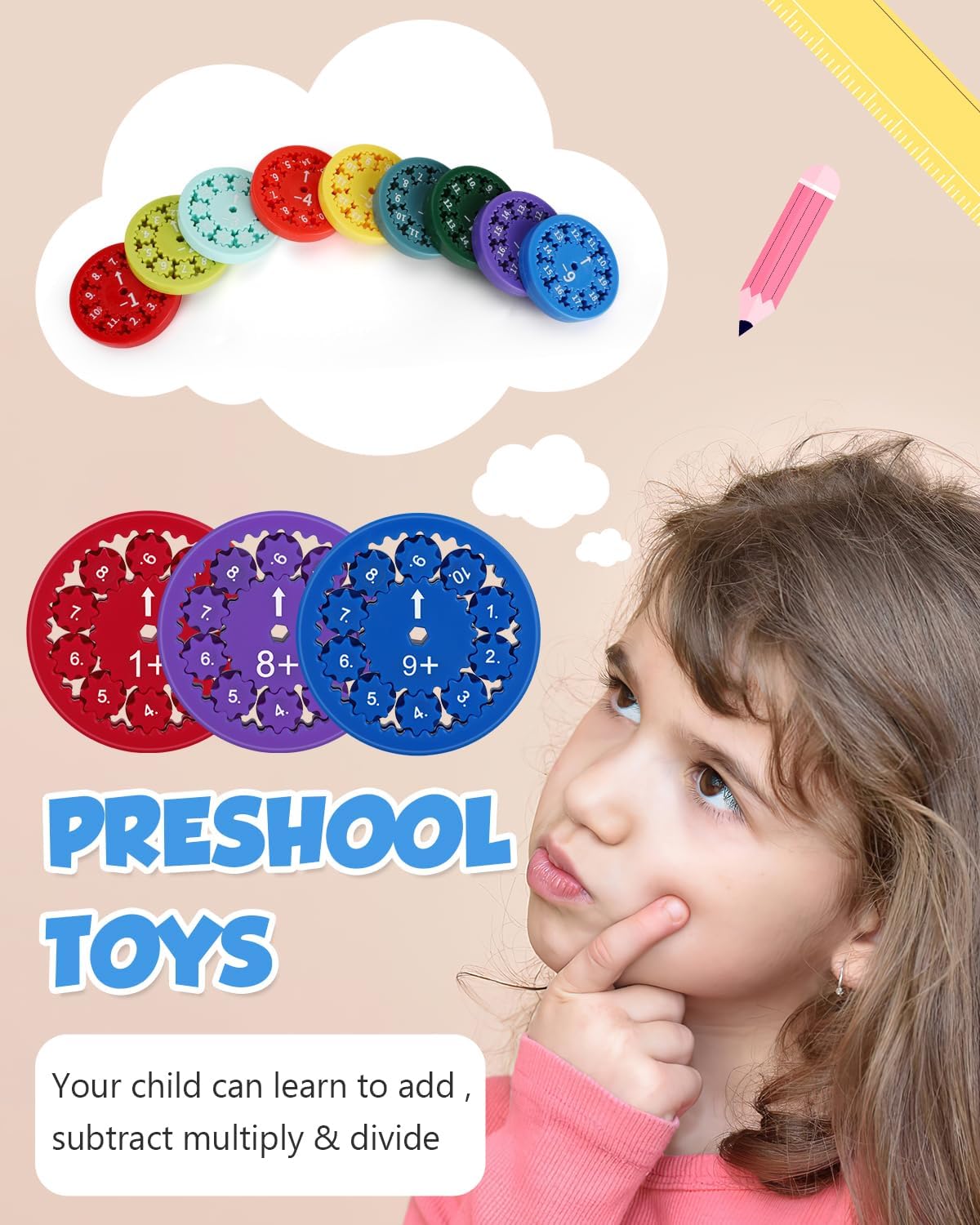 Math Fidget Spinners, Math Fact Fidget Spinners, Fun Early Education Math Fidget Spinner Game, Fidget Learning Game Toy (Multiplication and Division)