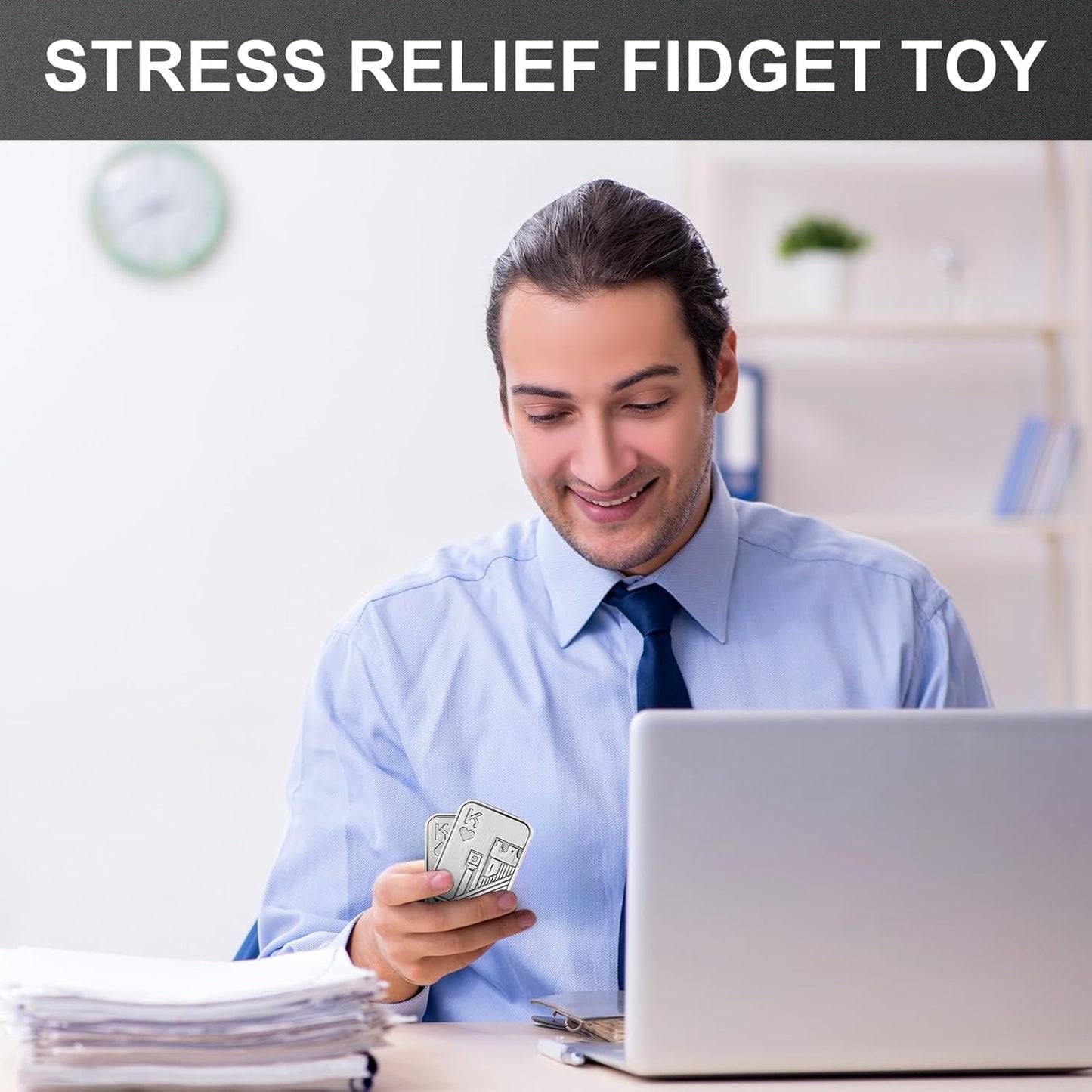 2 Pcs Metal Poker Fidget Slider,Magnetic EDC Fidget Toys,Stress Relief Poker Push Card,Cool Metal Fidget Toy Manually Rotate Toys,Office Tabletop Decompression Toys for Adults Teens Men