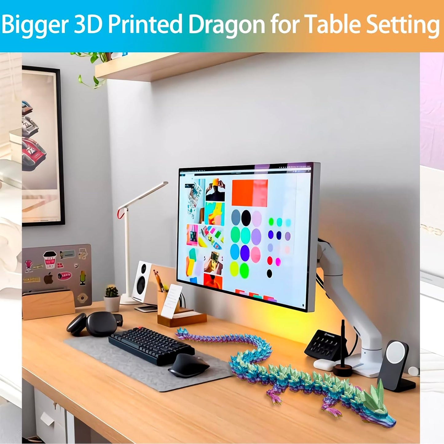 3D Printed Dragon, 3D Dragon ,30 Inch 3D Printed Fidget Dragon, Bigger Fidget Crystal Dragon Toys , 3D Printed Articulated Dragon for Home Office Car Desk Decor Toys (Blue Green Purple)