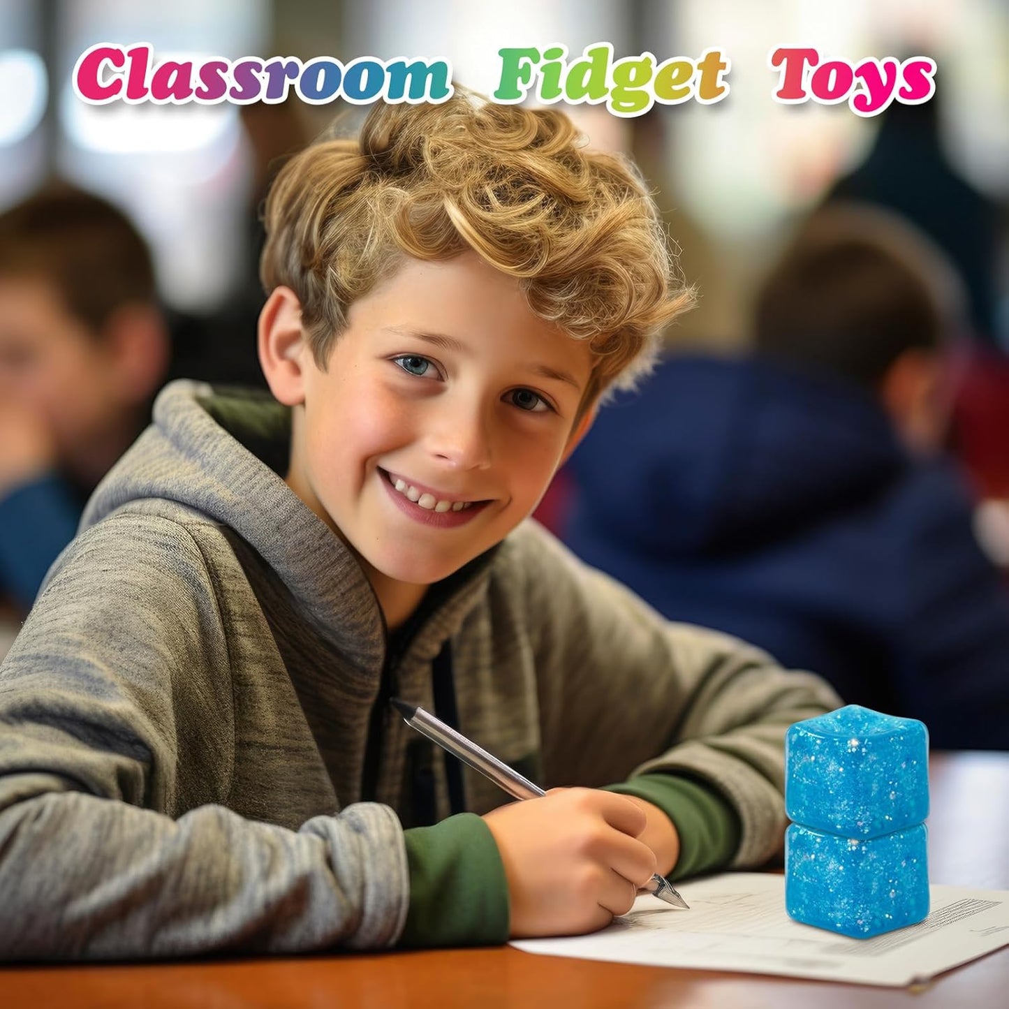 2Pack Glitter Squishy Cube - Slow Rise Nice Sugar Stress Cube Gel Stress Balls for Adults, Glitter Squishy Balls for Kids, Stress Relief/Classroom Fidget/Treasure Box Prizes(Blue)