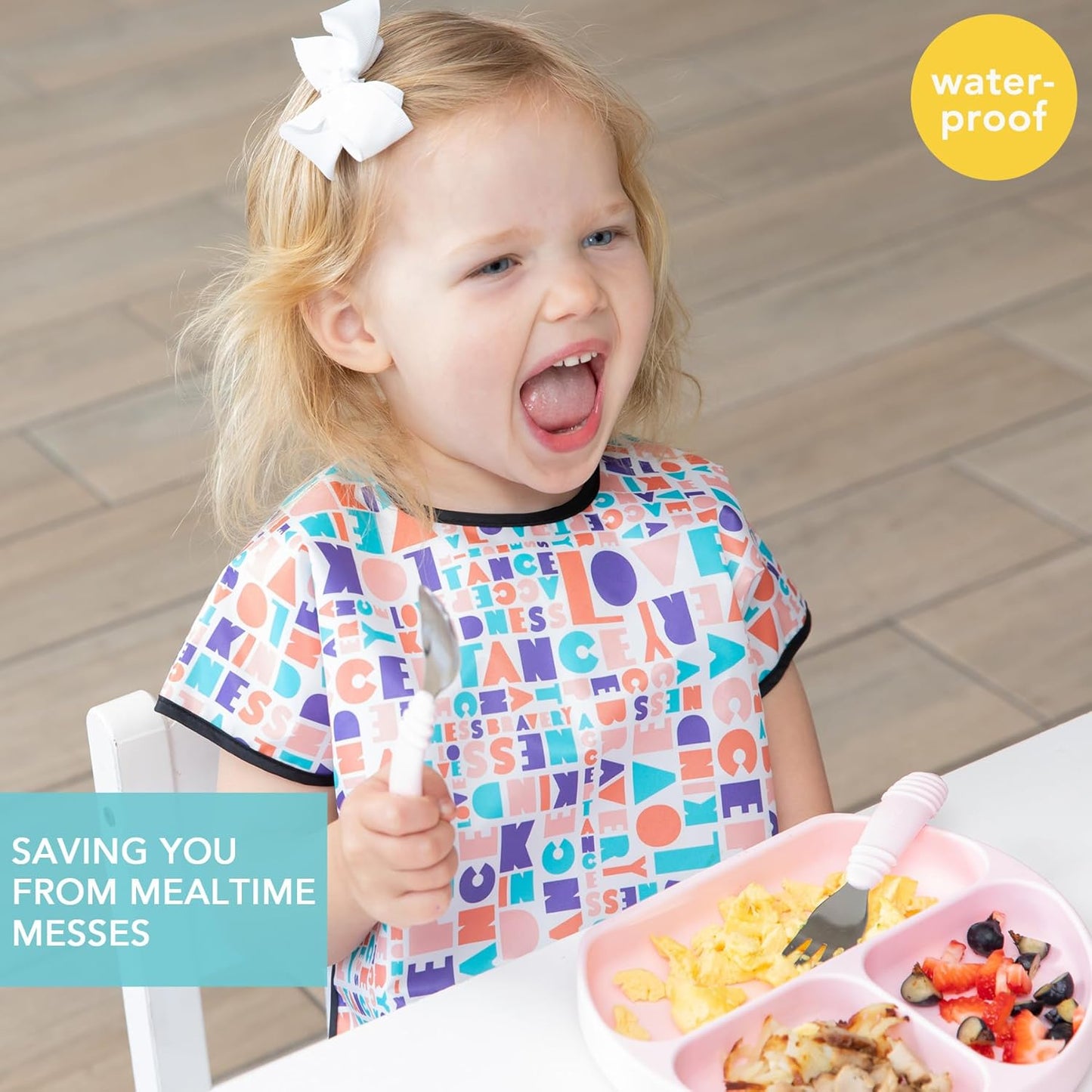 Bumkins Bibs - Toddler Bibs, Waterproof, Large for 1-3 Years, Short Sleeve