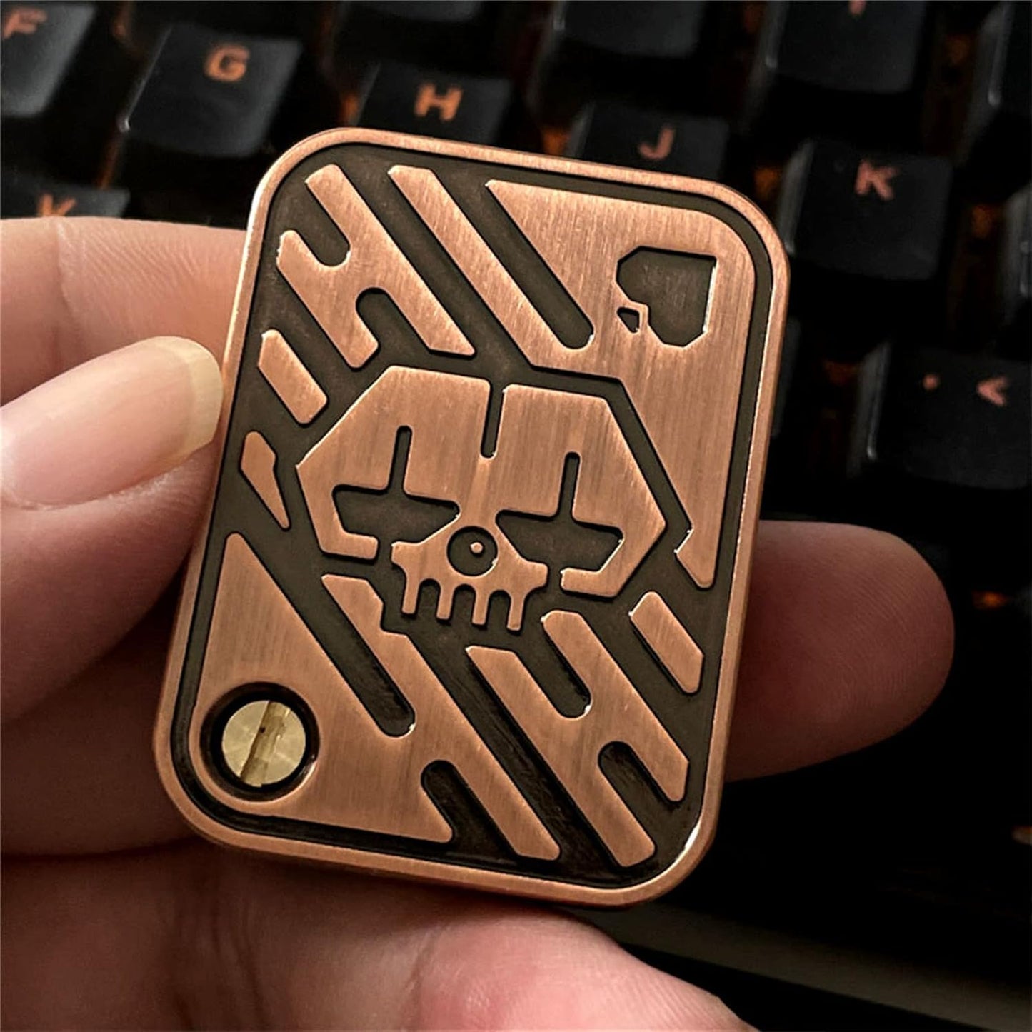 Metal Poker Fidget Slider EDC Adult Fidget Toys ADHD Tool Anxiety Stress Relief Toys Office Desk Toys Gifts for Boyfriend and Father (Copper Skull)