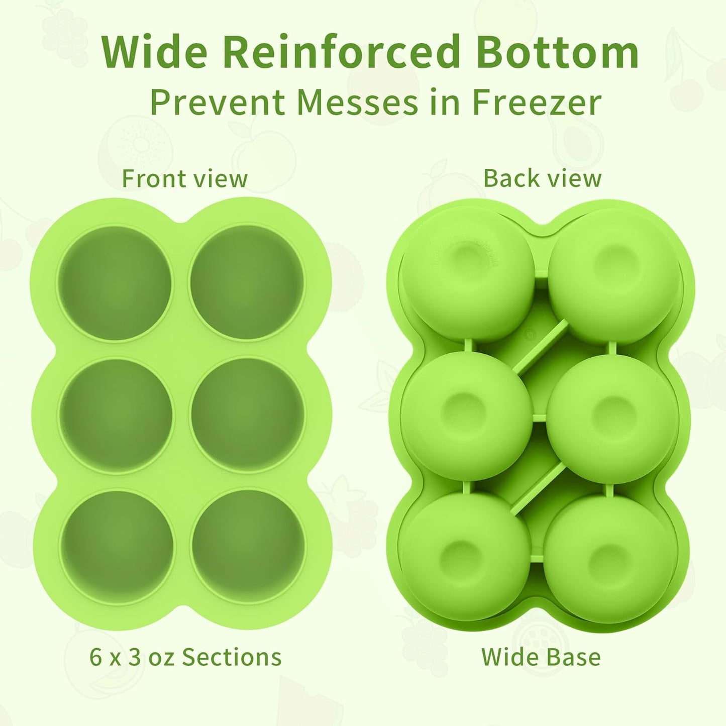 Baby Silicone Freezer Tray with Clip on Lid, 6 x 3 OZ Baby Silicone Freezer Molds, Silicone Storage Container for Homemade Baby Food, Fruit Purees & Vegetables (Bright Green)