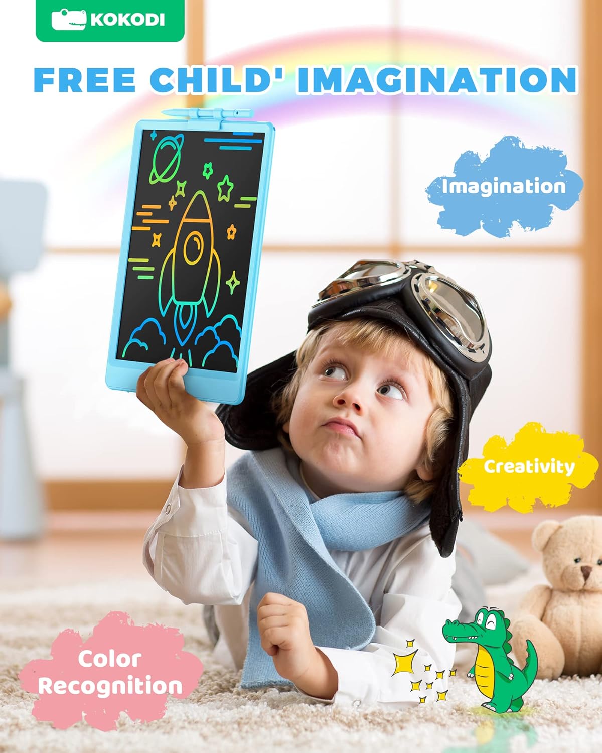 KOKODI LCD Writing Tablet, Valentines Day Gifts for Kids，10 Inch Colorful Toddler Doodle Board Drawing Tablet, Erasable Reusable Electronic Drawing Pads, Educational and Learning Toys for Kids