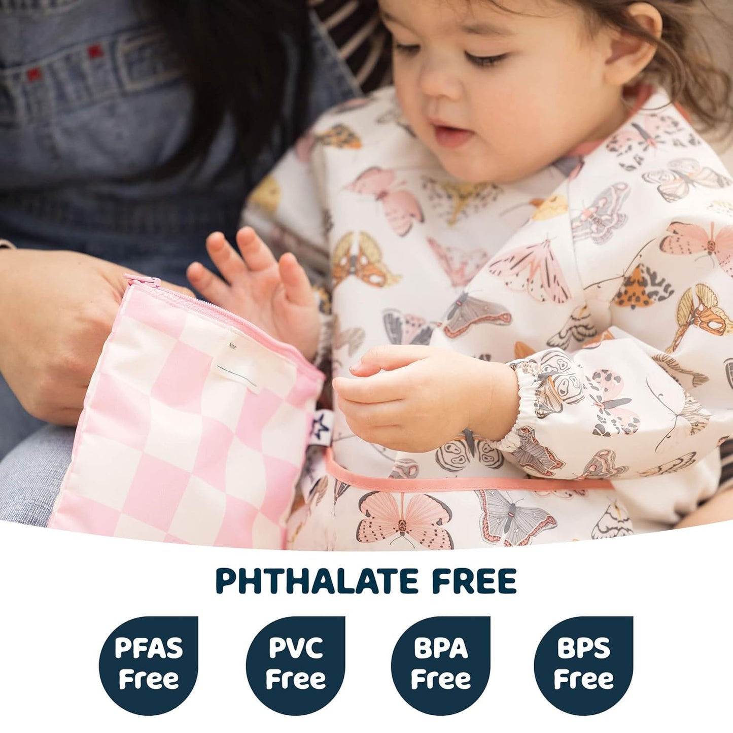 Tiny Twinkle Mess Proof Baby Bib,Waterproof Smock Baby Bib for Eating,Machine Washable Long Sleeve Bib,Baby Led Weaning,Toddler Bib,BLW Supplies(Flutter, Small 6-24 Months)