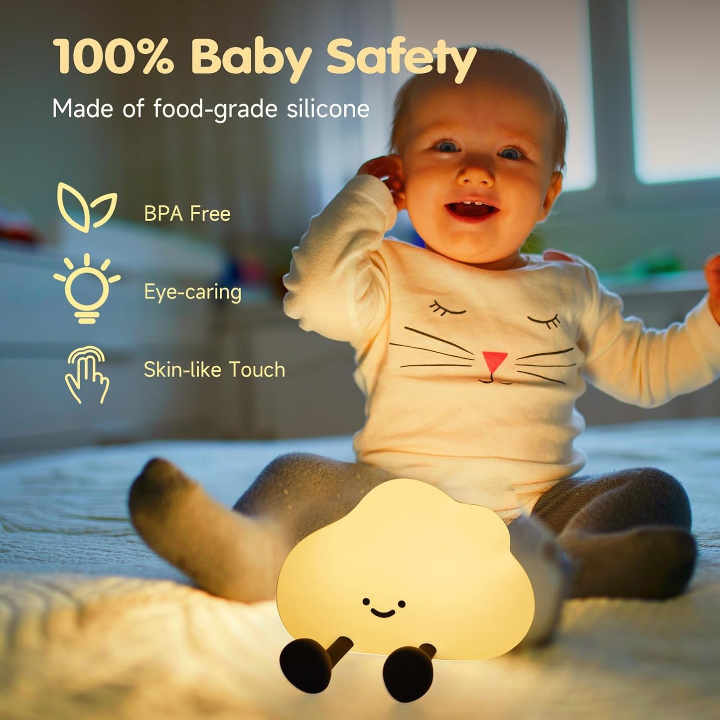 Cloud Night Light for Kids, Adorable Touch Night Lamp Silicone Dimmable LED Nightlight for Nursery Rechargeable Bedside Night Lights for Bedrooms Breastfeeding