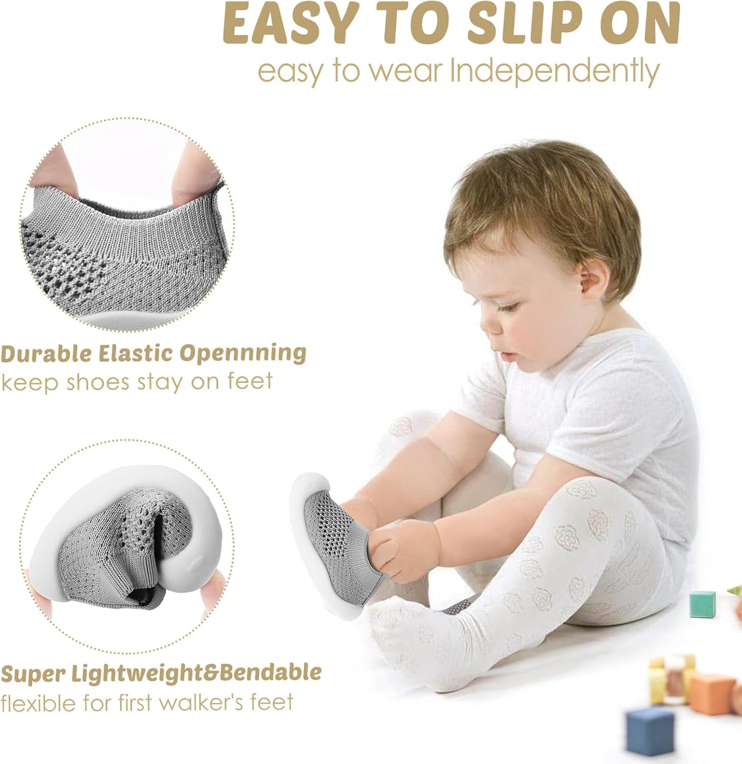 Baby Walking Shoes Toddler Girl Boy Soft Sole Breathable Mesh Slip on Summer Wide Shoes Infant Flexible Lightweight Non-Slip Safer Causal Tennis Shoes Toddler First Walkers Shoes Rubber Soles Outdoor