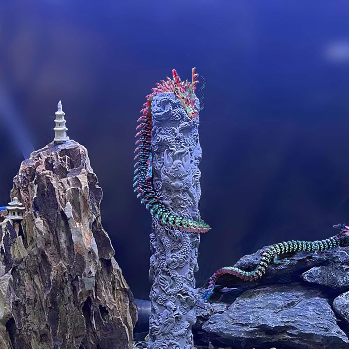 3D Printed Dragon, 17.7 Inch Articulated Dragon, Crystal Dragon, Dragon Fidget Toy, Home Office Decor Executive Desk Toys (BUGN)