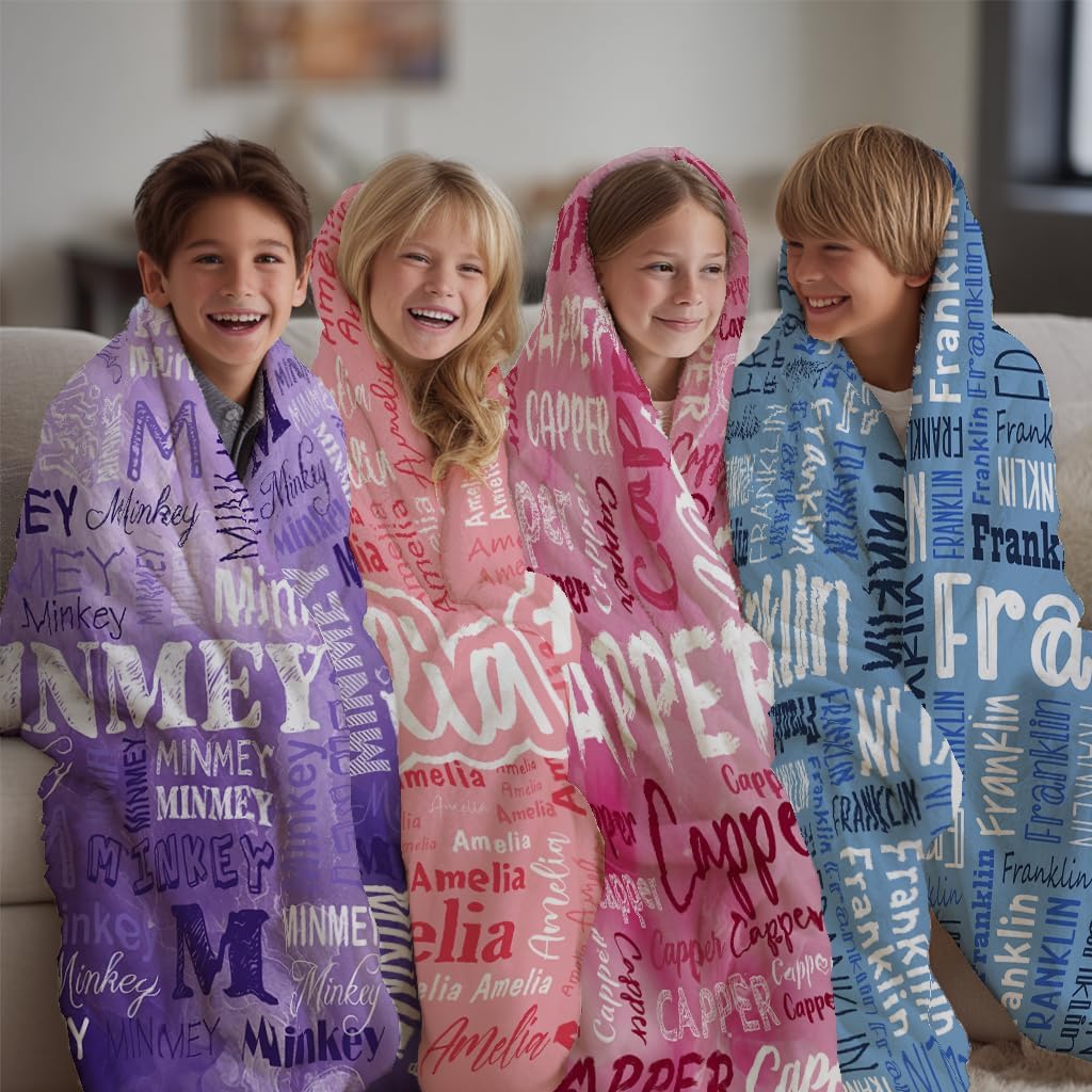 Custom Blankets with Name Throw Blanket Customized Name Blanket Personalized Flannel Blanket for Adult Kids