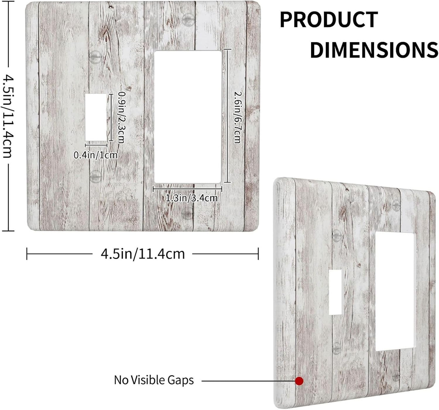 Outlet Covers Rustic Vintage White Wood Grain 1 Toggle 1 Rocker Combination Decorative Wall Plate Electrical Switch Plates Light Switch Cover Plate for Farmhouse Home Decor