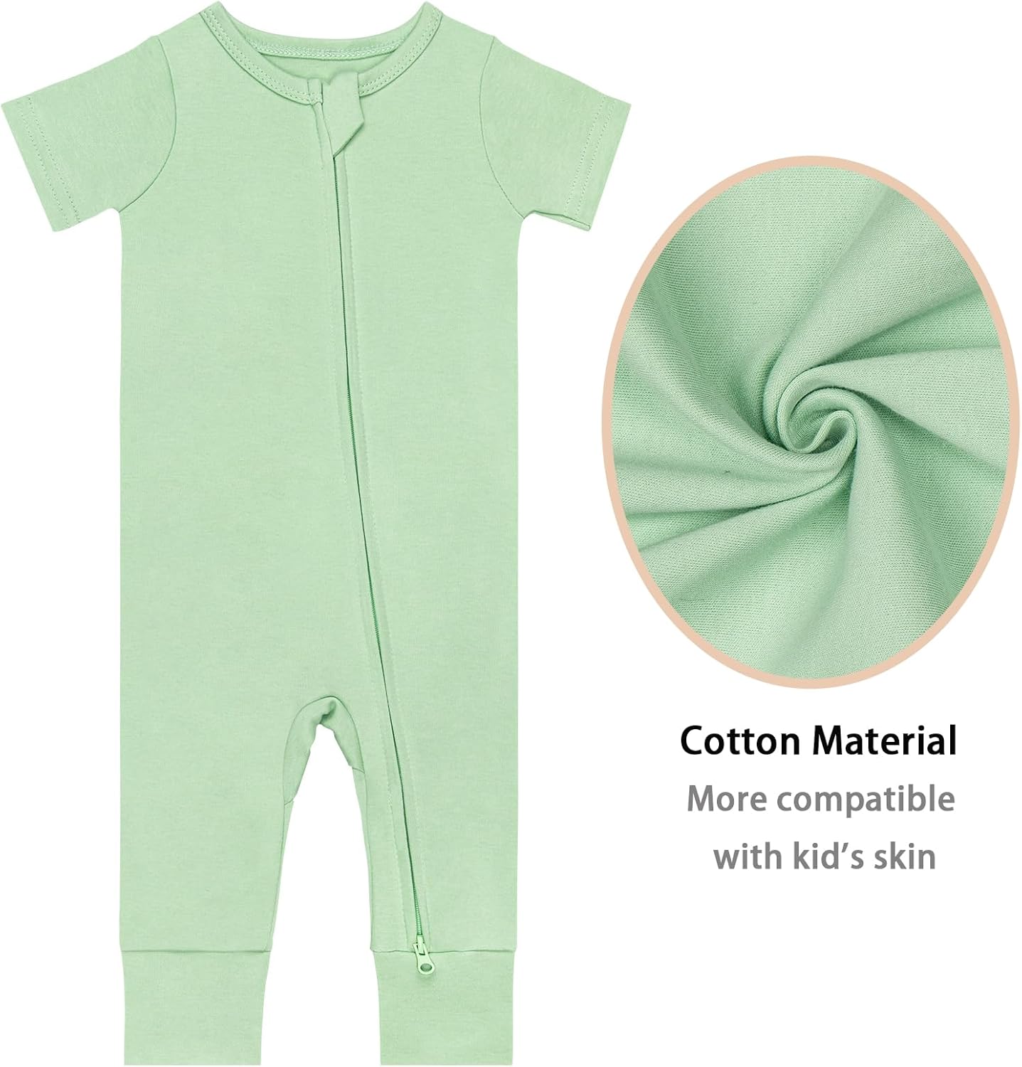 GUISBY Footless Short Sleeve Baby Pajamas with Zipper Cotton Infant Sleepwear
