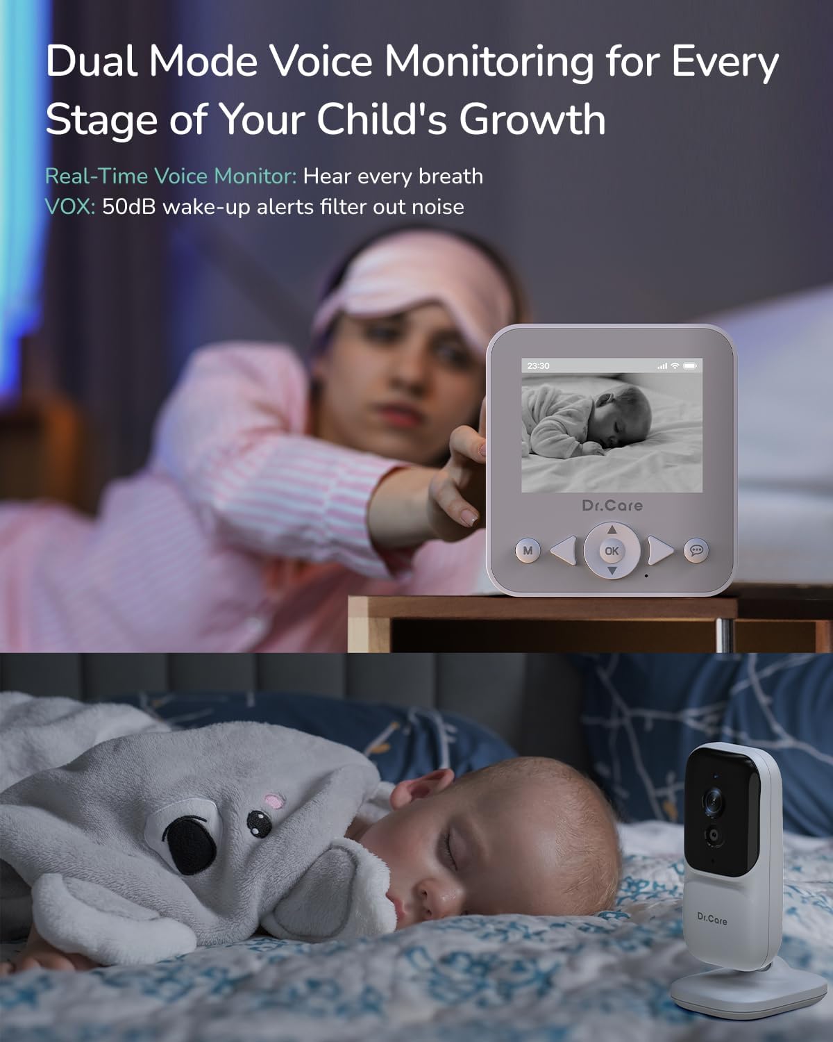 NeoView Video Baby Monitor - 2.8” Screen, 2-Way Audio, Video Loop Recording, Night Vision, Real-Time/VOX Monitoring, Temperature Sensor, Lullabies, Belt Clip Design (Supports Up to 128GB)