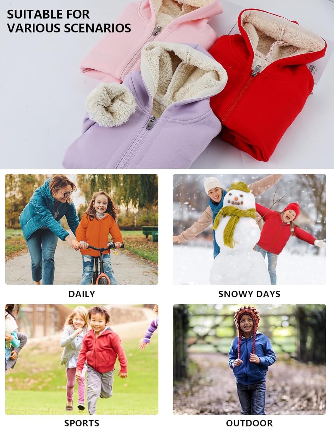 Gihuo Unisex Boy's Girls Winter Warm Sherpa Lined Zip Up Sweatshirt Fleece Jacket Kid's Hoodie Outerwear