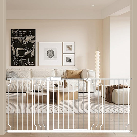 ALLAIBB Extra Wide Baby Gate Pressure Mount with Auto-Close, White Metal Safety Gate for Stairs & Doorways - Child Proof, Pet Barrier for Hallways, Kitchen, Living Room for 66.93-71.65 inch