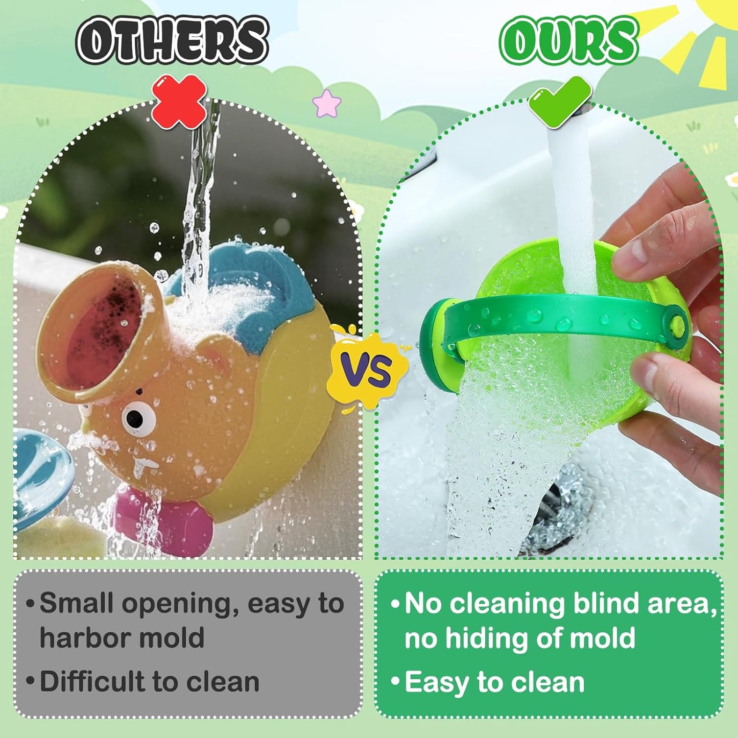 Small Soft Bath Toys for Toddlers 1-3 - Super Easy to Clean Water Table Toys Baby Tub Swimming Pool Toy Fun Tactile Training Newborn Gifts, 3Packs (Green)