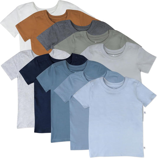 HonestBaby 10-Pack Short Sleeve T-shirts 100% Organic Cotton Baby, Toddler, Little Kids, Boys, Girls, Unisex