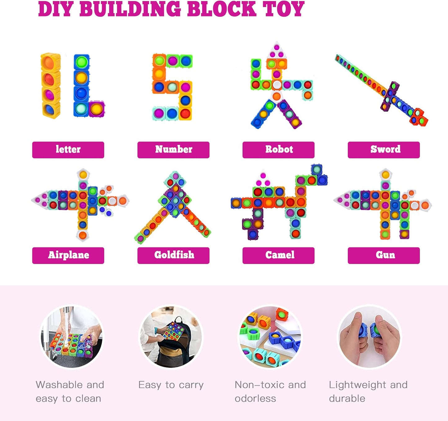 Popit Boy Toys Girl Dimple Fidgets Block Toys Pack Kids 39PCS DIY Push Poppers Fidget Blocks Sensory Toy Set Autism Children Adults Stress Relief Poppet Bubbles Toys Gift Toddler 3 12