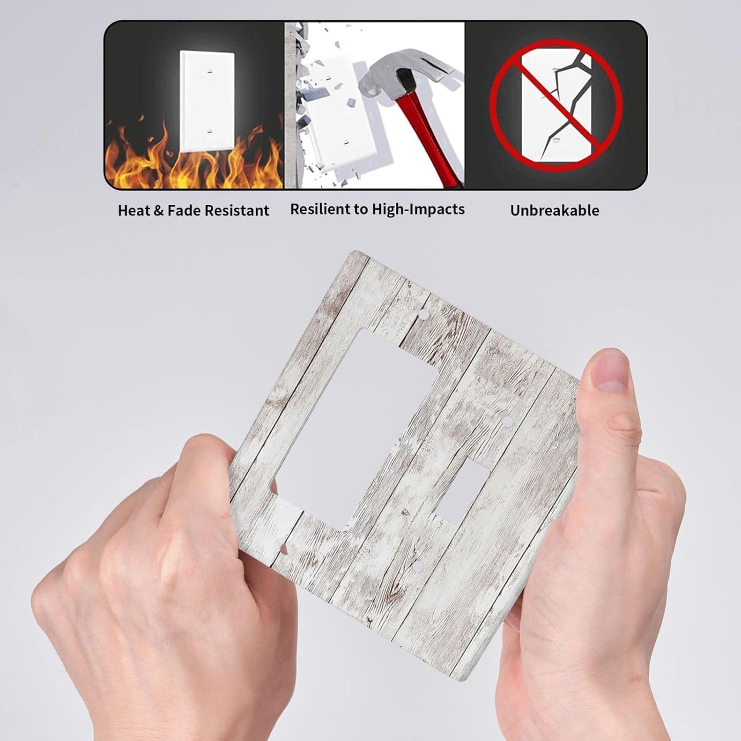 Outlet Covers Rustic Vintage White Wood Grain 1 Toggle 1 Rocker Combination Decorative Wall Plate Electrical Switch Plates Light Switch Cover Plate for Farmhouse Home Decor