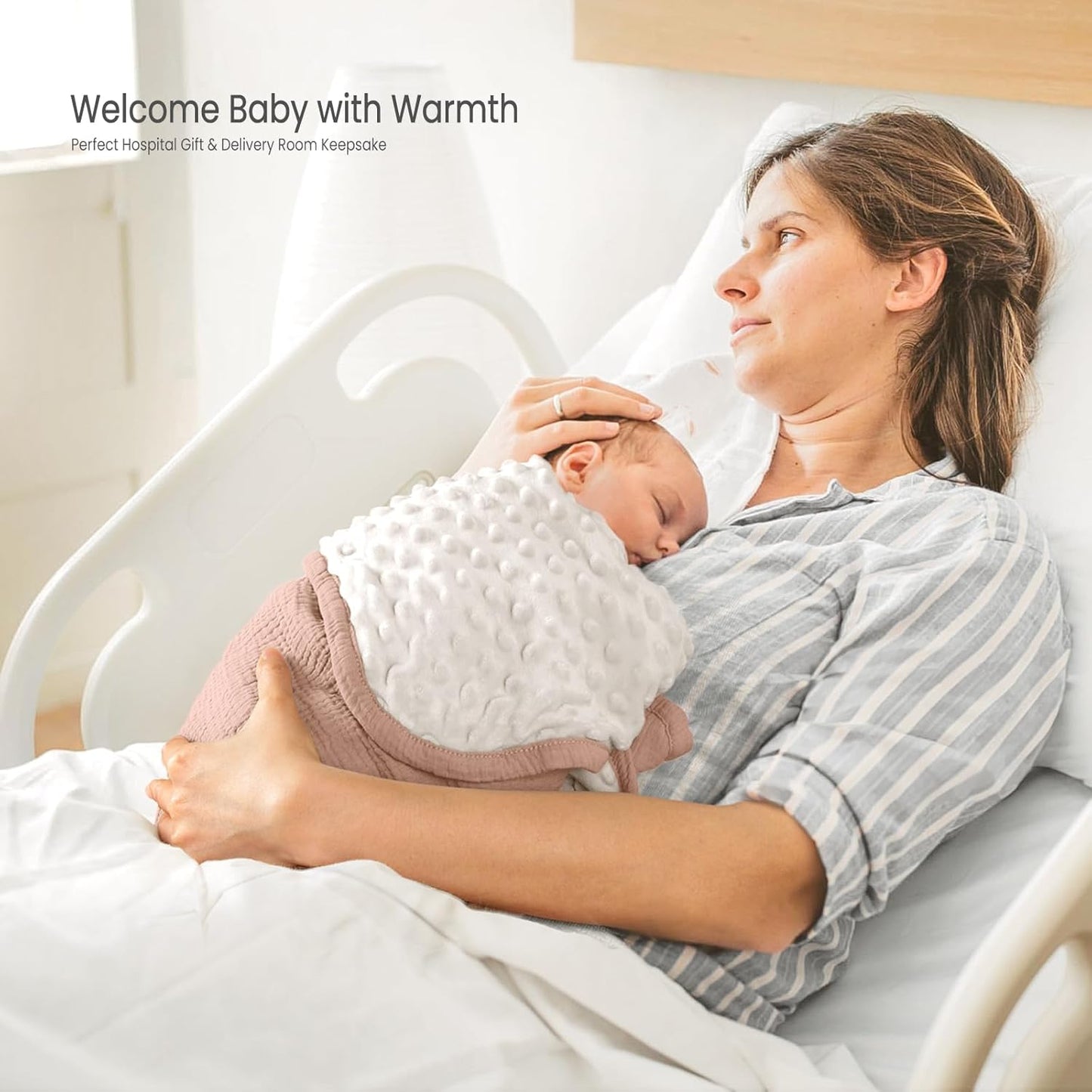 lulumoon Baby Blanket for Newborn Receiving: Minky Dot & Muslin Lightweight - Thermal Blanket Gift for Baby Shower & Hospital Welcoming 30"x40"（Sand）