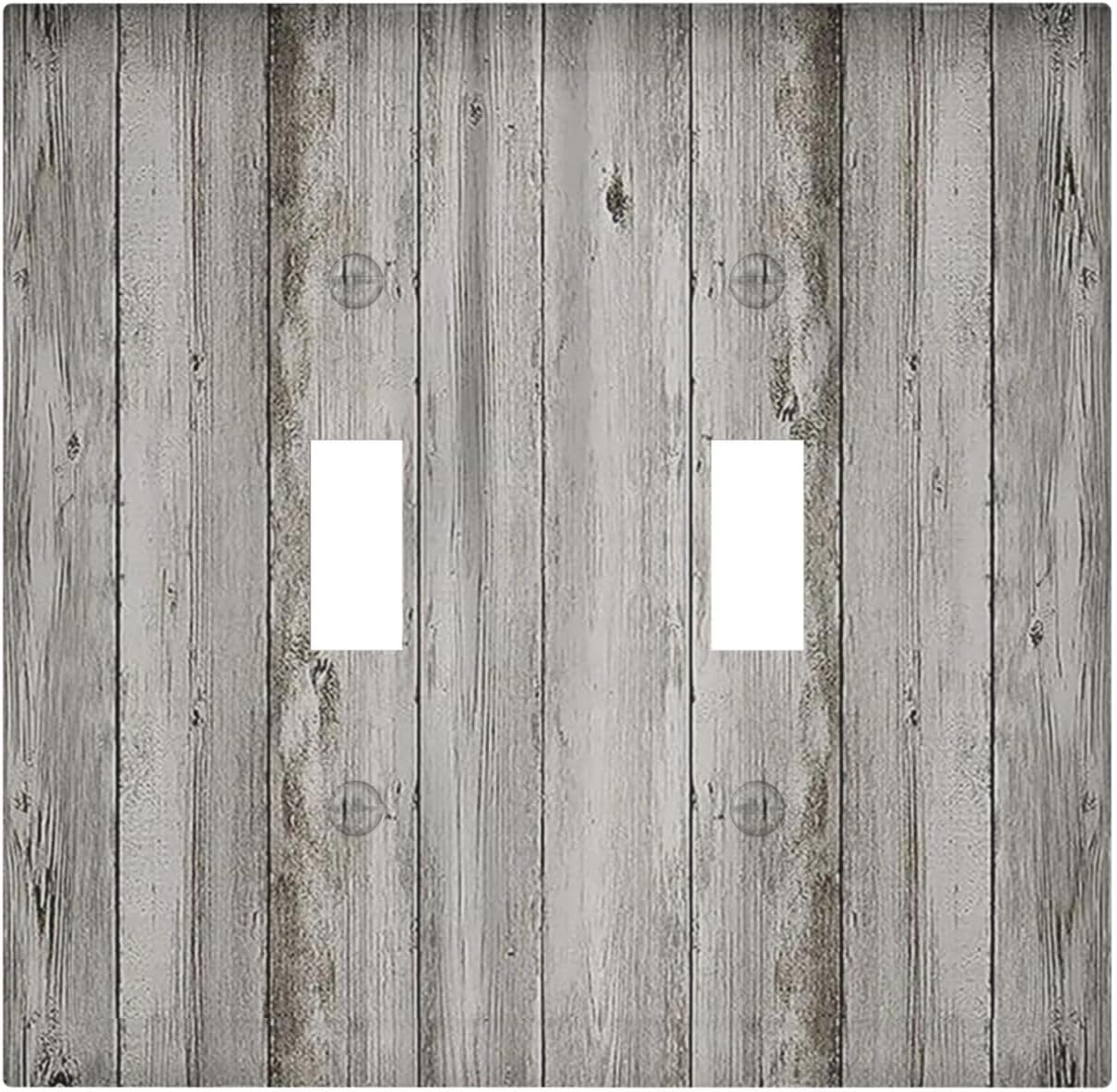 Decorative Switch Plates Farmhouse Rustic Grey Barn Door Wood 2 Gang Double Toggle Outlet Light Switch Cover Wall Plate Electrical Faceplate for Bedroom Cabin Decor