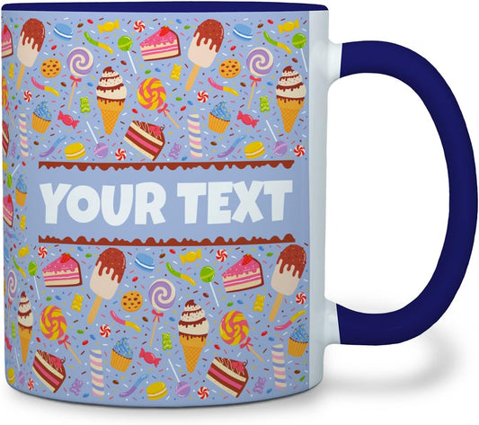 Personalized Mug for Kids - Sweets - Custom Name/Text, Ceramic Hot Chocolate/Cocoa/Coffee Cup for Boys/Girls, Birthday/Christmas/Holiday Gift - 11 oz, Navy Blue Handle