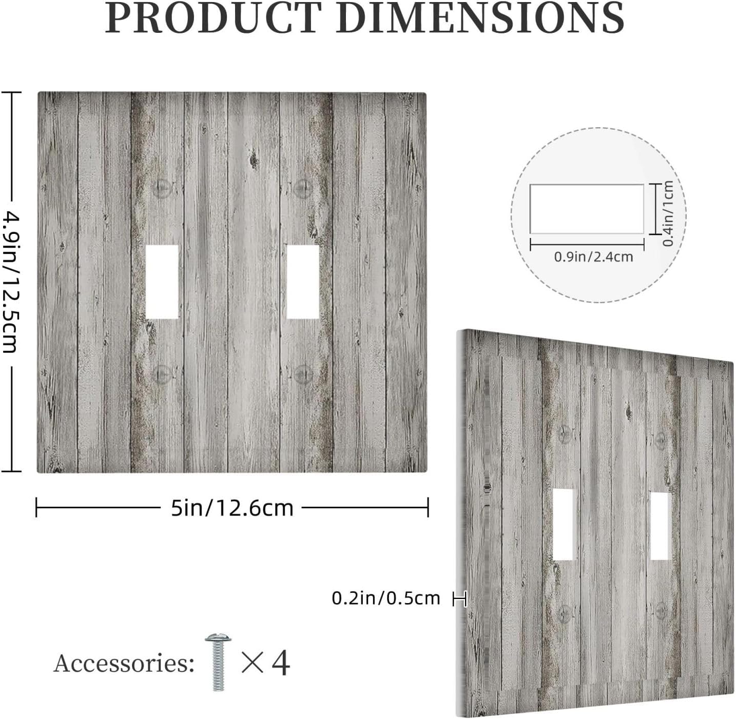 Decorative Switch Plates Farmhouse Rustic Grey Barn Door Wood 2 Gang Double Toggle Outlet Light Switch Cover Wall Plate Electrical Faceplate for Bedroom Cabin Decor